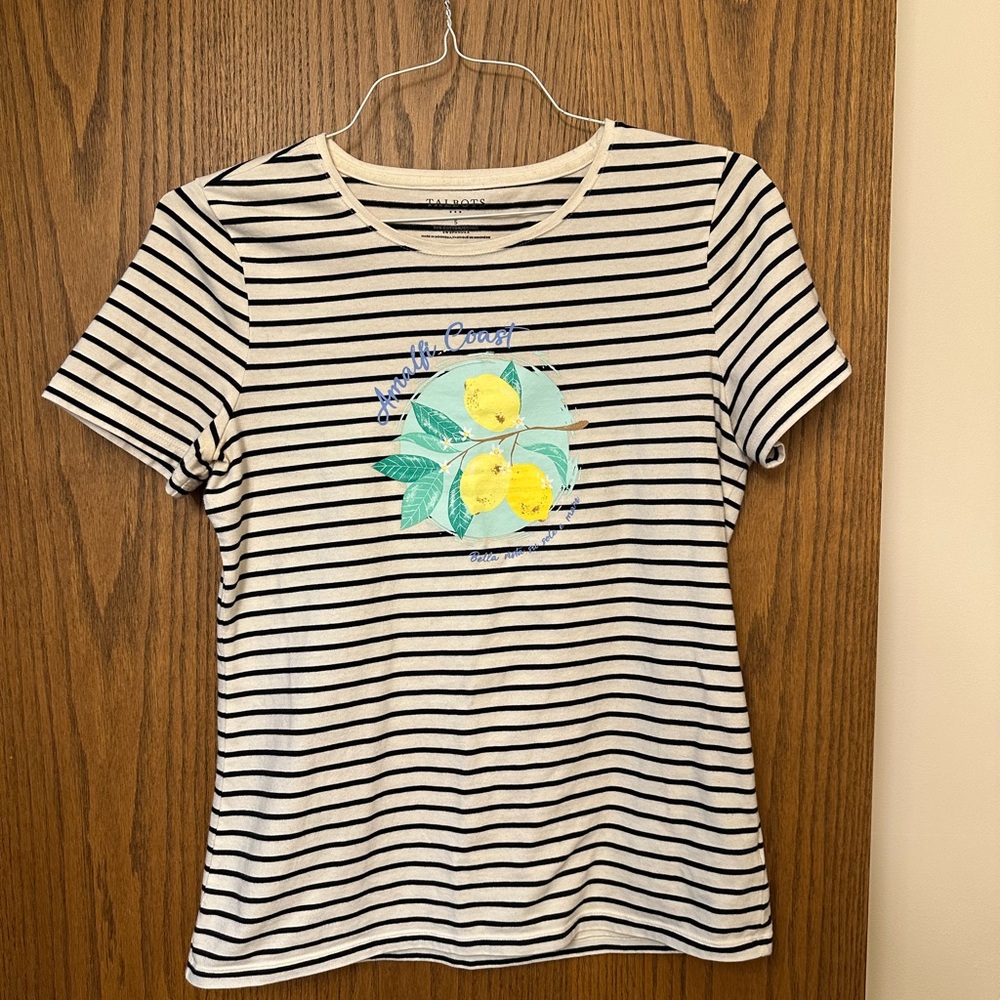 Talbots Lemon Graphic Striped Tee